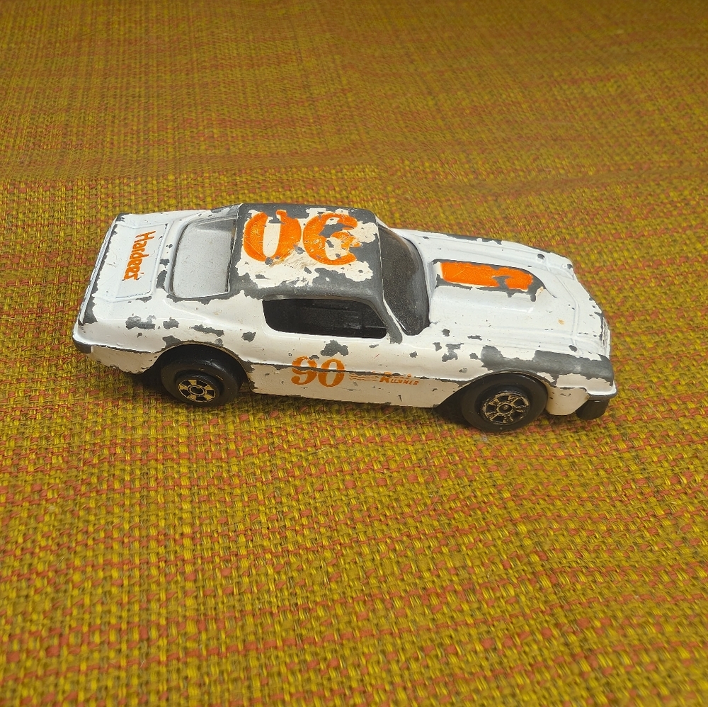 Vintage White and Orange Toy Car